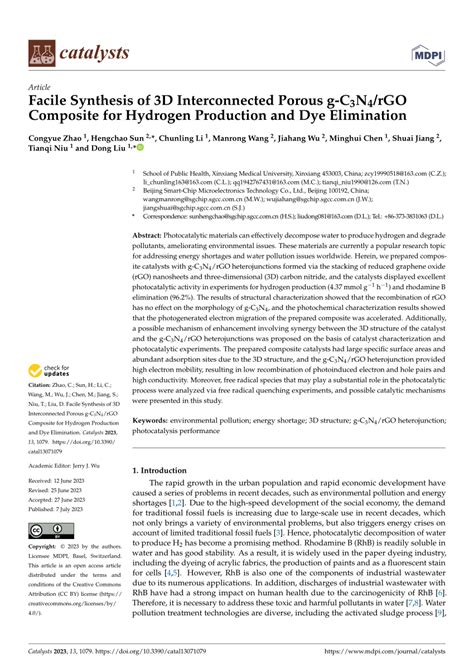 Pdf Facile Synthesis Of 3d Interconnected Porous G C3n4rgo Composite