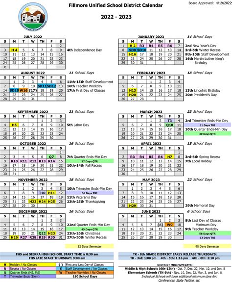 2022 23 School Calendar — Fillmore Unified School District