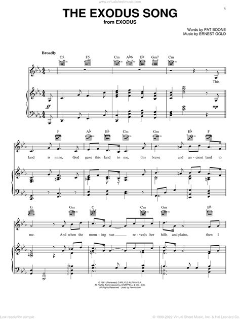 Boone The Exodus Song Sheet Music For Voice Piano Or Guitar