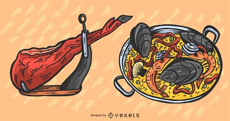 Traditional Spanish Food Illustration Set Vector Download