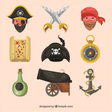 Colección de simpáticos piratas y otros elementos Descargar Vectores