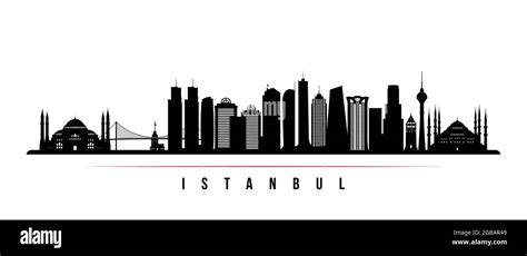 Istanbul City Skyline Horizontal Banner Black And White Silhouette Of