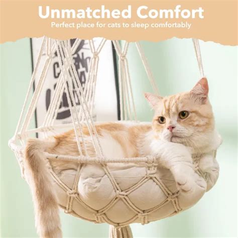 Dropship Mewoofun Cat Hammock Macrame Hanging Swing Cat Bed Basket With Cotton Mat Indoor To