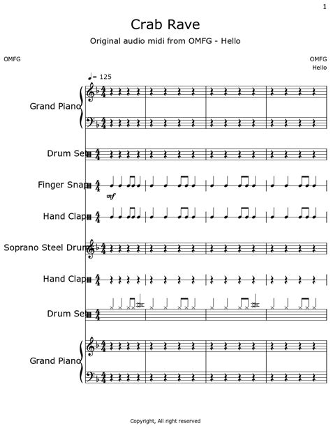 Crab Rave Sheet Music For Piano Drum Set Finger Snap Hand Clap