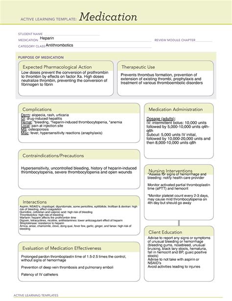 Ati Medication Template Heparin - prntbl.concejomunicipaldechinu.gov.co