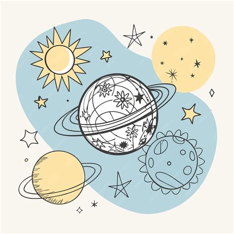 A cartoon drawing of a planet with planets and stars | Premium AI ...