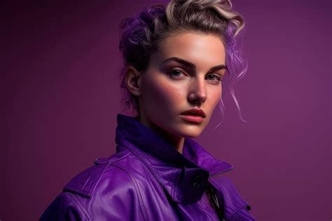 Premium Photo A Woman With Blonde Hair And Purple Jacket