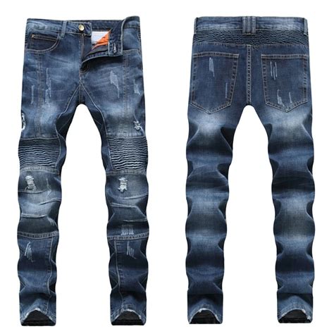 New Biker Mens Zipper Jeans Men Slim Fit Straight Moto Dark Long Designer Pants Nightclubs