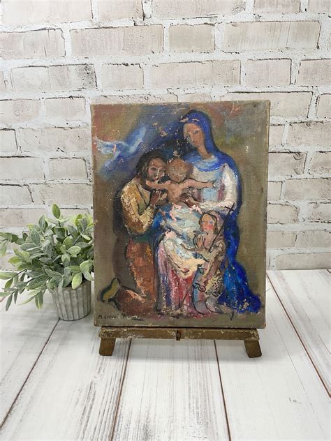 Antique Painting Holy Family Baby Jesus Christmas Art Work Signed ...