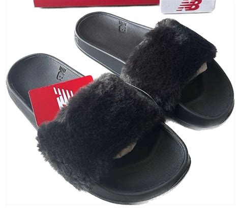 New Balance Black Fuzzy Slides, Women's Fashion, Footwear, Slippers and ...