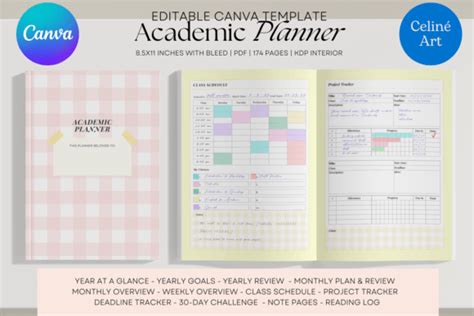 Editable Canva Academic Planner Template Graphic By Celine Art