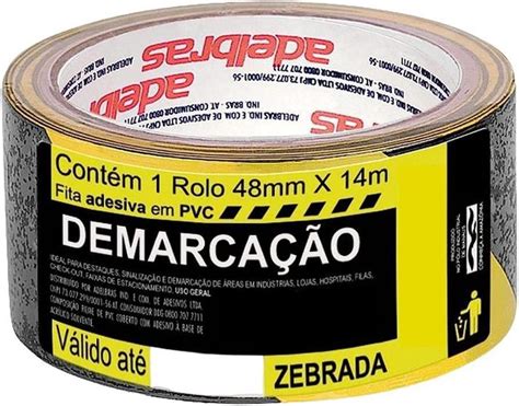 FITA ADESIVA PARA DEMARCAÇÃO DE SÓLO ZEBRADA 48mm X 14m ADELBRAS