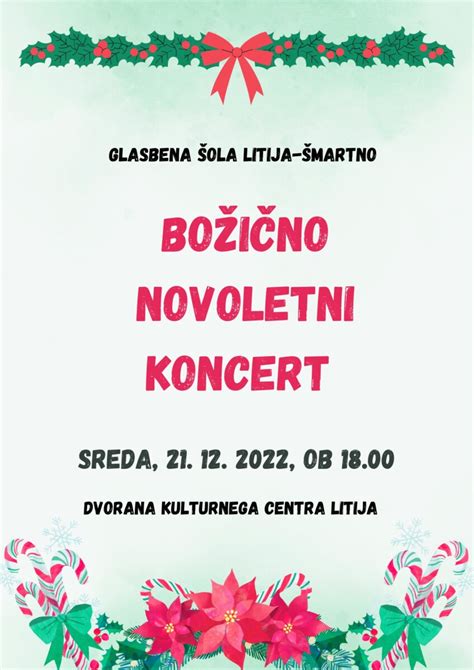 Vabilo Na Božično Novoletni Koncert Glasbena šola Litija Šmartno