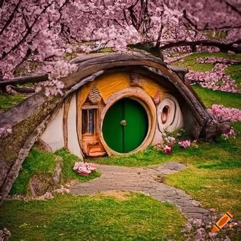 Detailed Hobbit House Among Cherry Blossom Trees On Craiyon