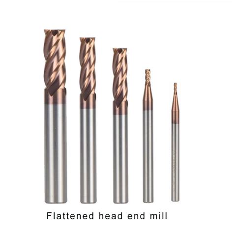 Tungsten Steel End Mills Hrc Coated Tiain Flute Flattened Head Cnc