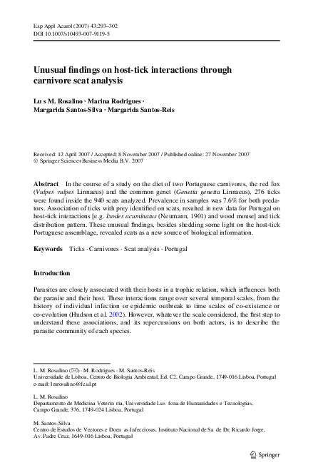 Pdf Unusual Findings On Host Tick Interactions Through Carnivore Scat