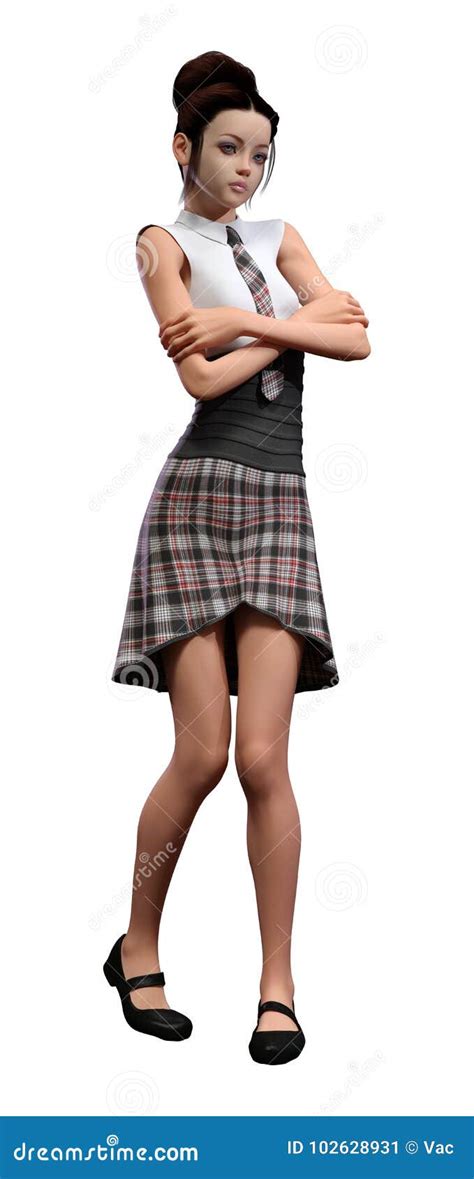 3d Rendering Teenager Schoolgirl On White Stock Illustration