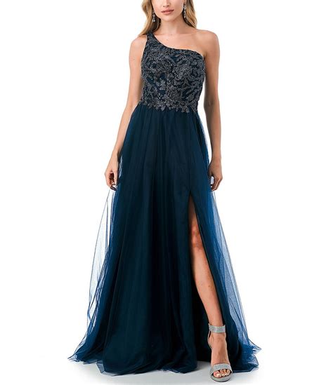 Coya Collection One Shoulder Beaded Bodice Front Slit Ball Gown Dillard S