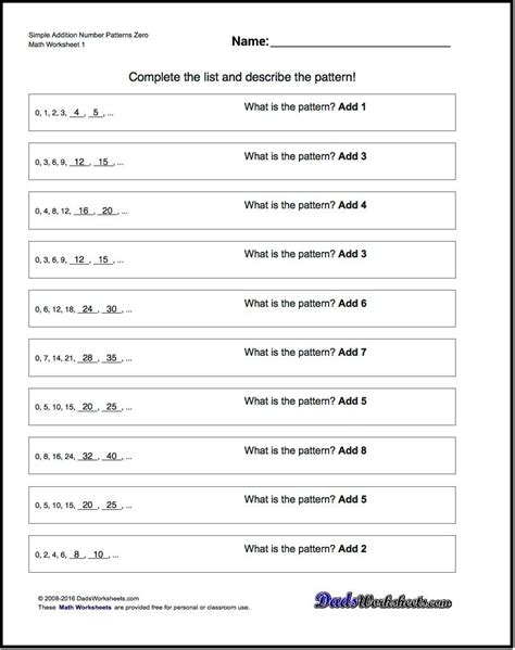 Grade Number Patterns Worksheets