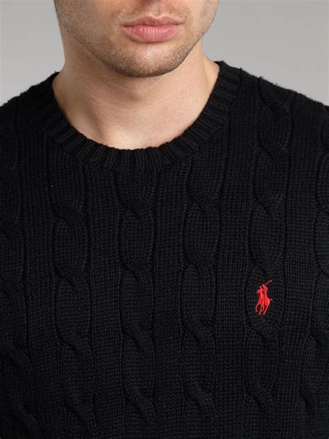 Polo Ralph Lauren Classic Cable Knit Crew Neck Jumper In Black For Men