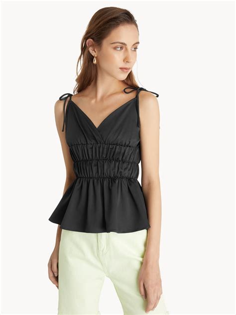 Peplum Smock Cami Top Black Pomelo Fashion