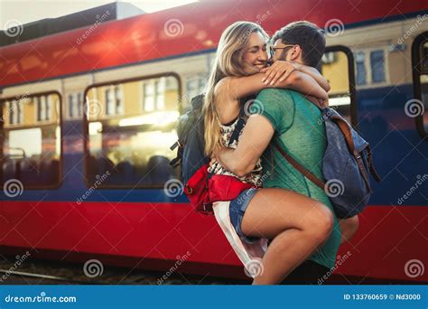 Beautiful Couple Parting At Train Station Stock Image Image Of