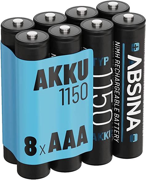 ABSINA AAA Akku 1150 NiMH 8er Pack Akku AAA Micro Mit 1 2V Min