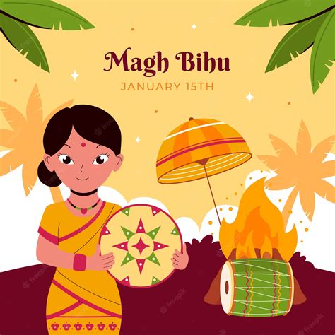 Premium Vector | Flat magh bihu festival celebration illustration