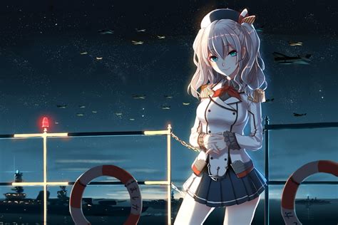 Aircraft Anthropomorphism Aqua Eyes Gray Hair Hat Kantai Collection