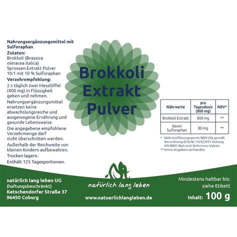 natürlich lang leben Brokkoli Extrakt Pulver mit 10 Sulforaphan 100 g