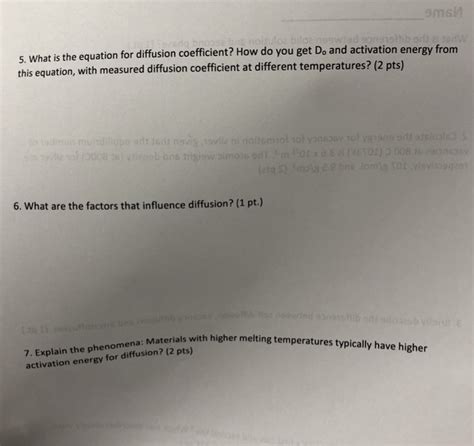 Solved 5. What this is the equation for diffusion | Chegg.com