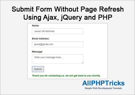 Submit Form Without Page Refresh Using Ajax Jquery And Php All Php