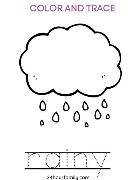 color and trace the word rain and color rain clouds worksheet in 2024 ...