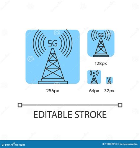 5g Cell Tower Blue Linear Icons Set Stock Vector Illustration Of