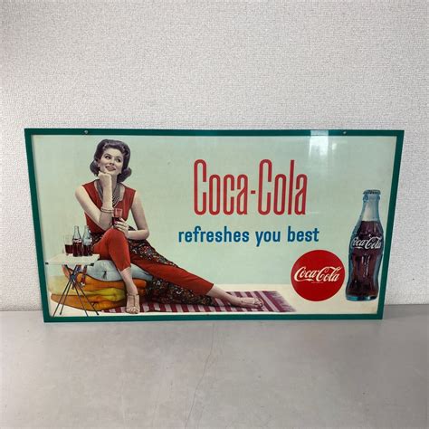 【傷や汚れあり】d★中古品 コカコーラ 両面看板 1960年代 昭和レトロ プラ看板 約縦42×横75cm Coca Cola ★の落札情報