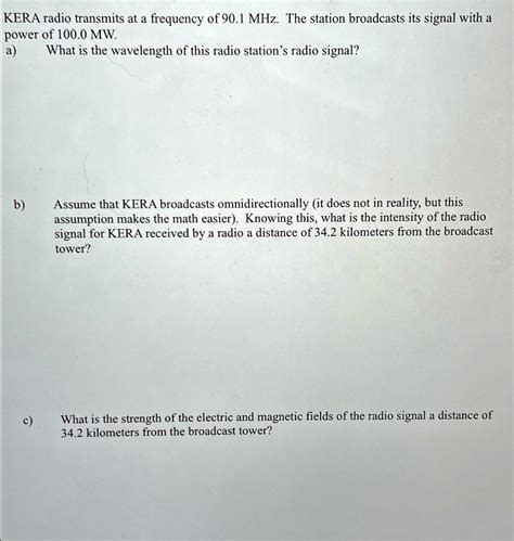 Solved Kera Radio Transmits At A Frequency Of Mhz The Station