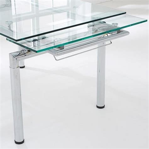 Romero Extendable Glass Dining Table In Clear With Chrome