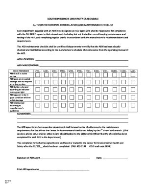 Fillable Online Automated External Defibrillator Aed Maintenance