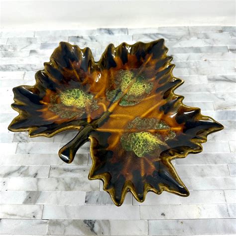 Anna Van Briggle Leaf Dish Vintage 1950s 1960s Glazed American Pottery