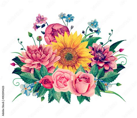 Fototapeta Dla Dziewczynki Watercolor Floral Bouquet Clipart