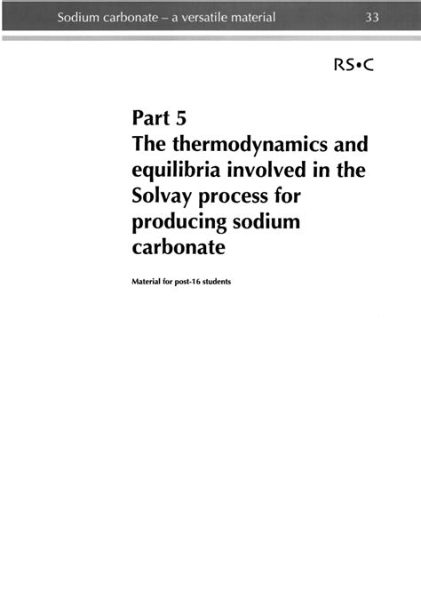 The Thermodynamics And Equilibria Involved In The Solvay Process For