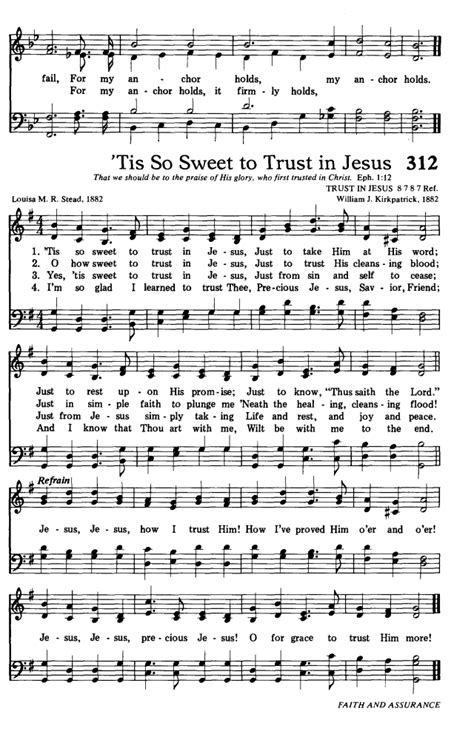 Hymns For The Living Church 312 Tis So Sweet To Trust In Jesus