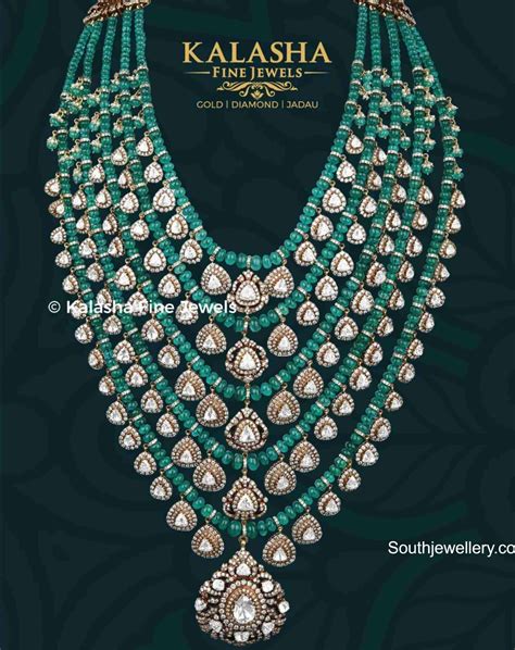 Layered Emerald Polki Haram Indian Jewellery Designs