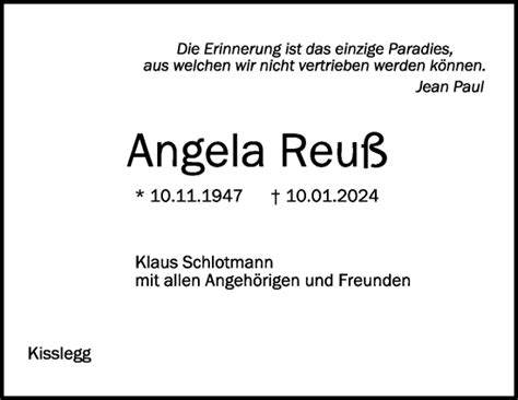 Traueranzeigen von Angela Reuß schwaebische de Trauerportal