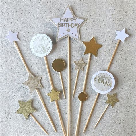 Personalised Gold Cake Topper Gold And White Happy Birthday Cake Decor