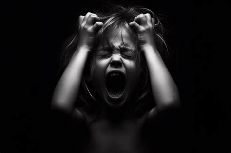 Premium Photo Child Screaming On Dark Background Ai Generative