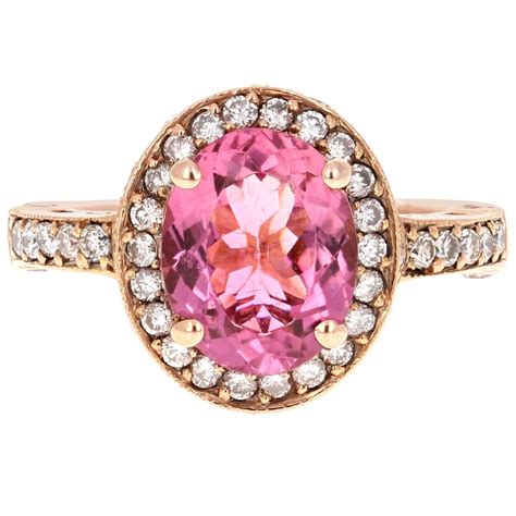 3 93 Carat Pink Tourmaline Diamond 14 Karat Rose Gold Ring For Sale At