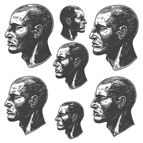 Conjunto de perfiles detallados de la cabeza masculina con diferentes