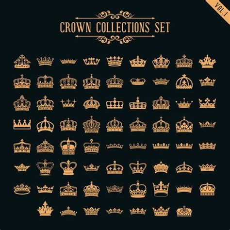 Big Set Golden Crown Icons Royalty Free Vector Image Hexagon Logo