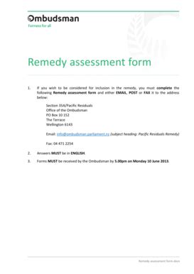 Fillable Online Ombudsman Parliament Remedy Assessment Form Office Of